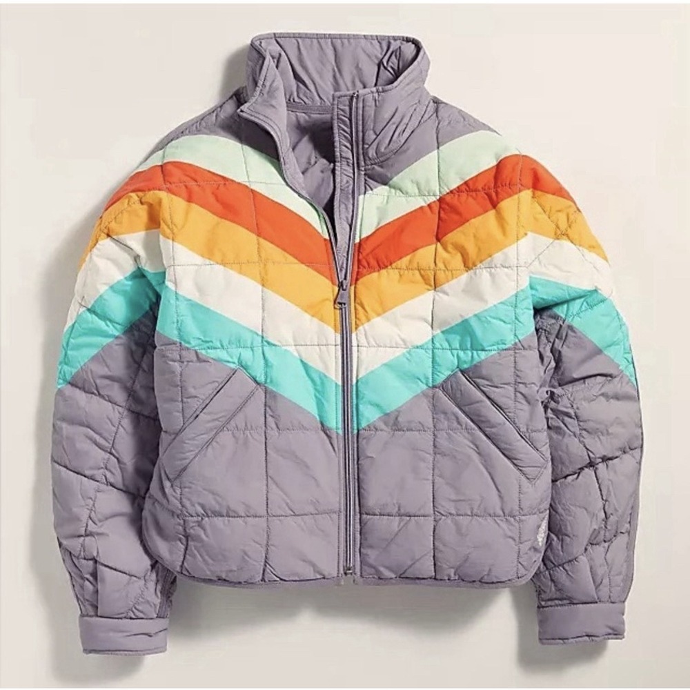 Free People FP Movement Pippa Puffer Jacket Women M Steel Peach Packable New